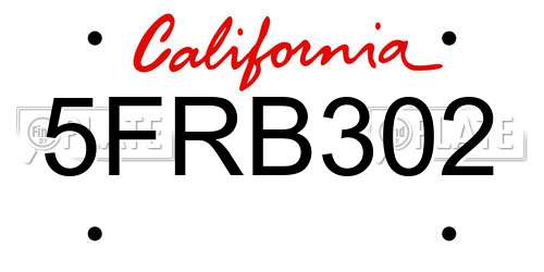 5FRB302 California License Plate
