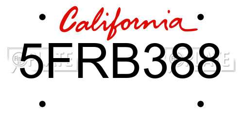 5FRB388 California License Plate