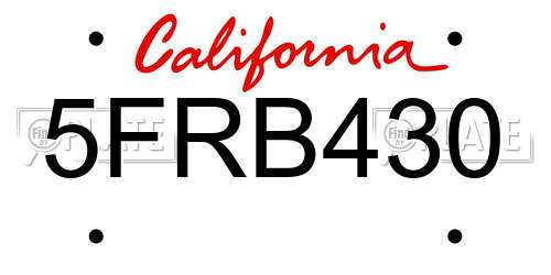 5FRB430 California License Plate