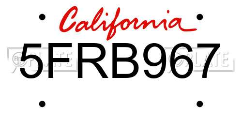 5FRB967 California License Plate