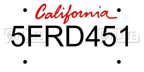 5FRD451 California License Plate