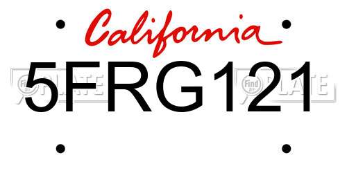 5FRG121 California License Plate