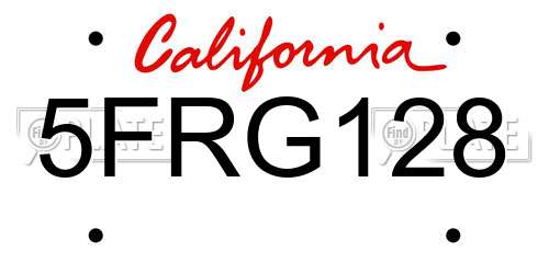 5FRG128 California License Plate