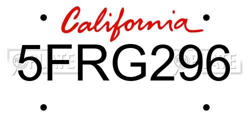 5FRG296 California License Plate