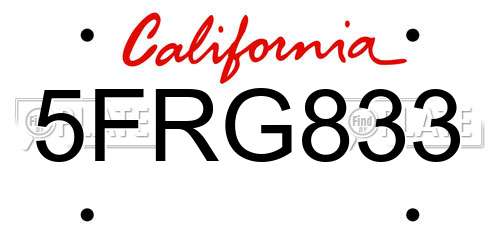5FRG833 California License Plate
