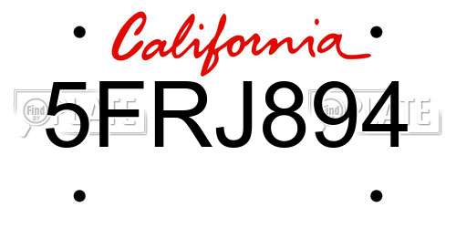 5FRJ894 California License Plate