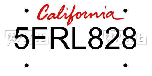 5FRL828 California License Plate