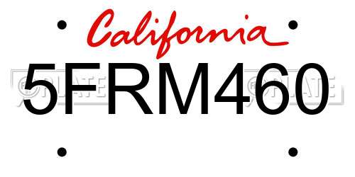 5FRM460 California License Plate