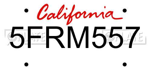 5FRM557 California License Plate