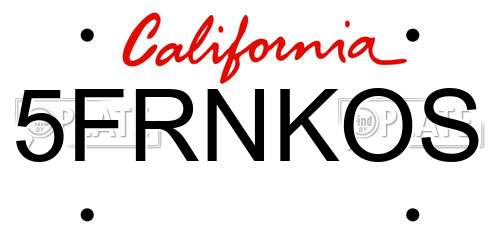 5FRNKOS California License Plate