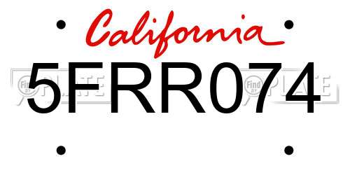 5FRR074 California License Plate