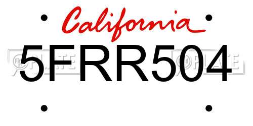 5FRR504 California License Plate