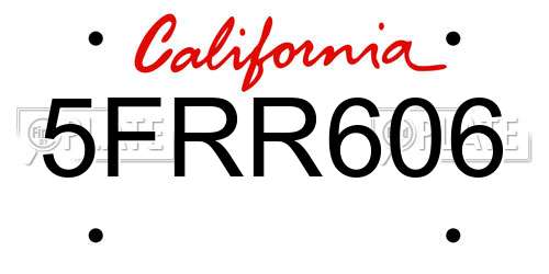 5FRR606 California License Plate