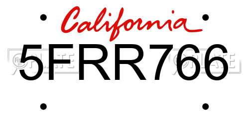 5FRR766 California License Plate