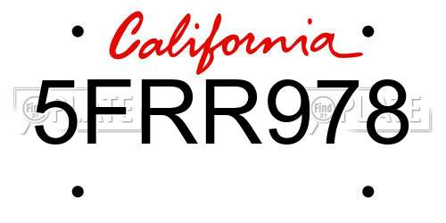 5FRR978 California License Plate
