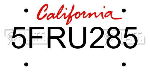 5FRU285 California License Plate