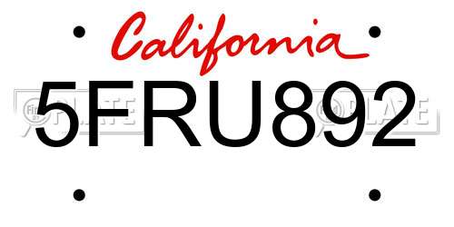5FRU892 California License Plate