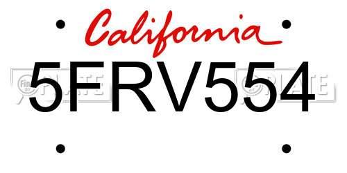 5FRV554 California License Plate