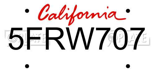 5FRW707 California License Plate