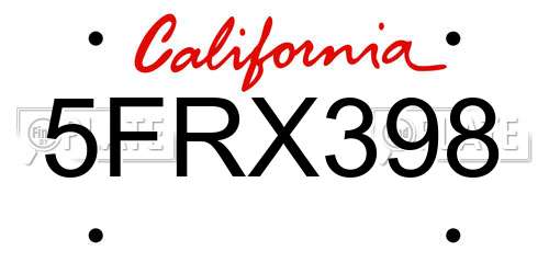 5FRX398 California License Plate