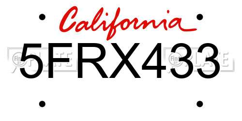 5FRX433 California License Plate