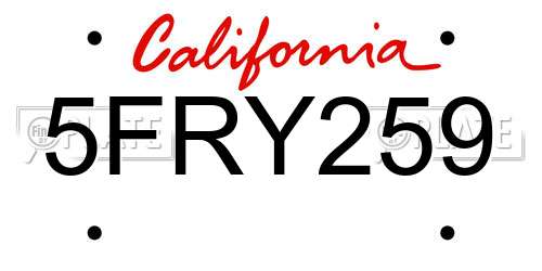 5FRY259 California License Plate