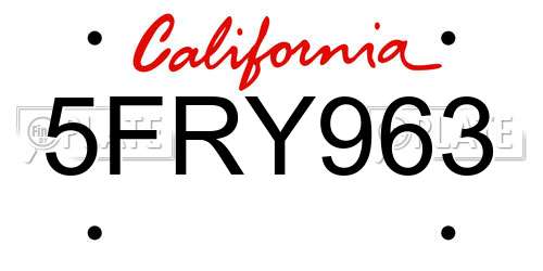 5FRY963 California License Plate