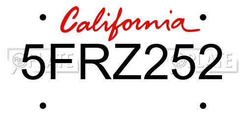 5FRZ252 California License Plate