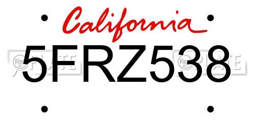5FRZ538 California License Plate