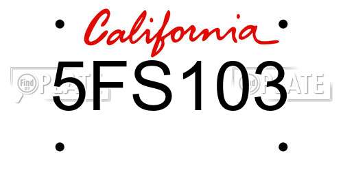 5FS103 California License Plate