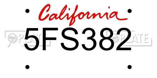 5FS382 California License Plate