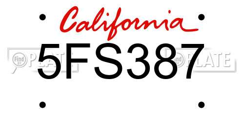 5FS387 California License Plate