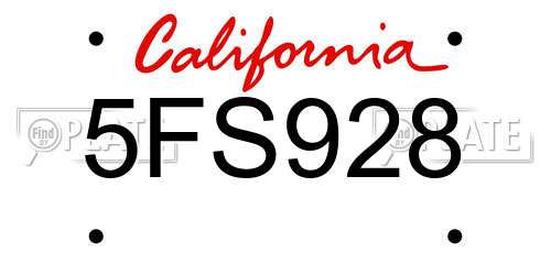 5FS928 California License Plate