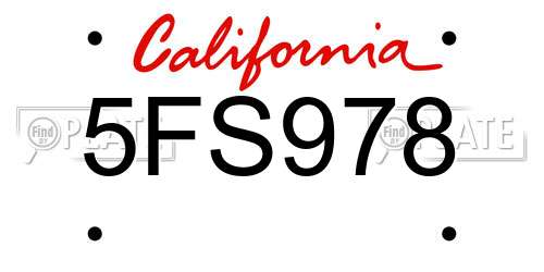 5FS978 California License Plate