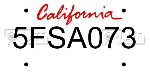 5FSA073 California License Plate