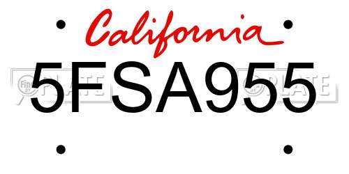 5FSA955 California License Plate