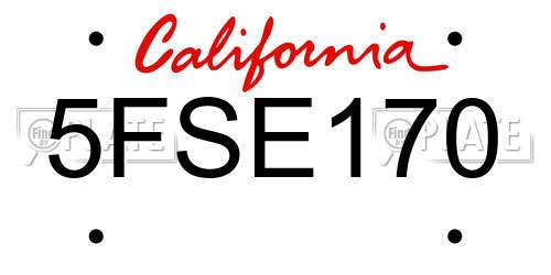 5FSE170 California License Plate
