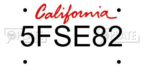 5FSE82 California License Plate