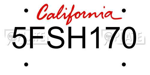 5FSH170 California License Plate