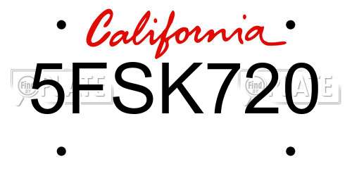 5FSK720 California License Plate