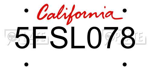 5FSL078 California License Plate