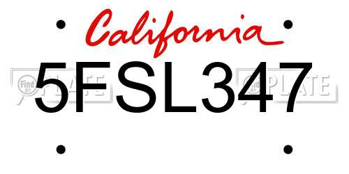 5FSL347 California License Plate