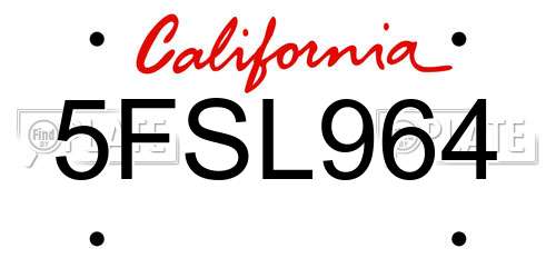 5FSL964 California License Plate