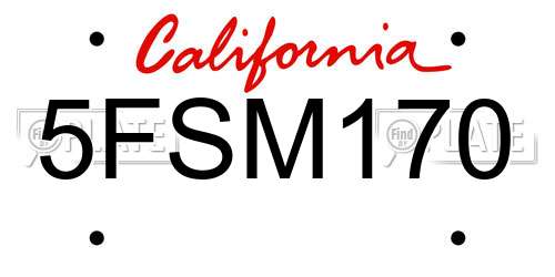5FSM170 California License Plate