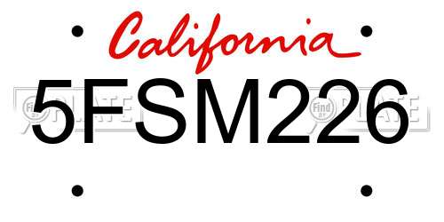 5FSM226 California License Plate