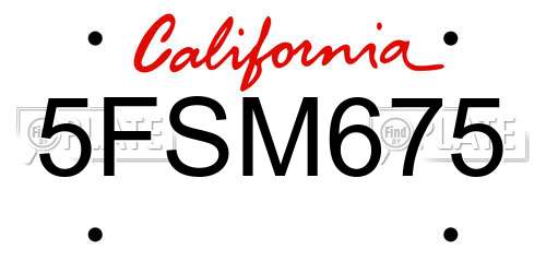 5FSM675 California License Plate