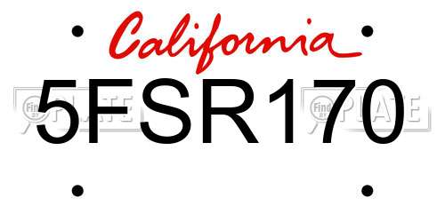 5FSR170 California License Plate