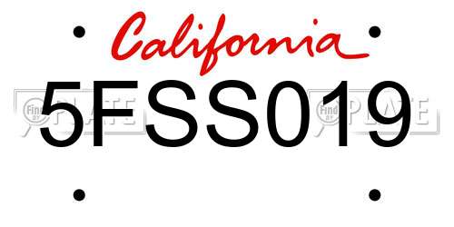 5FSS019 California License Plate