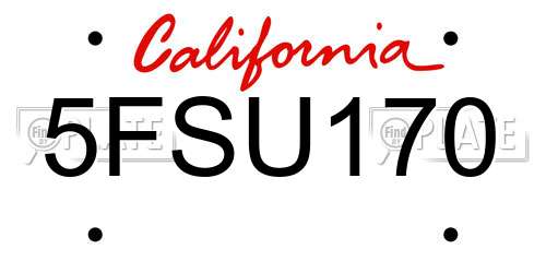 5FSU170 California License Plate