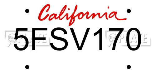 5FSV170 California License Plate